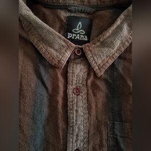 Prana Men's Brown and Gray Button Down Shirt